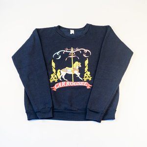 Vintage Sues Designs Carousel Navy Crewneck